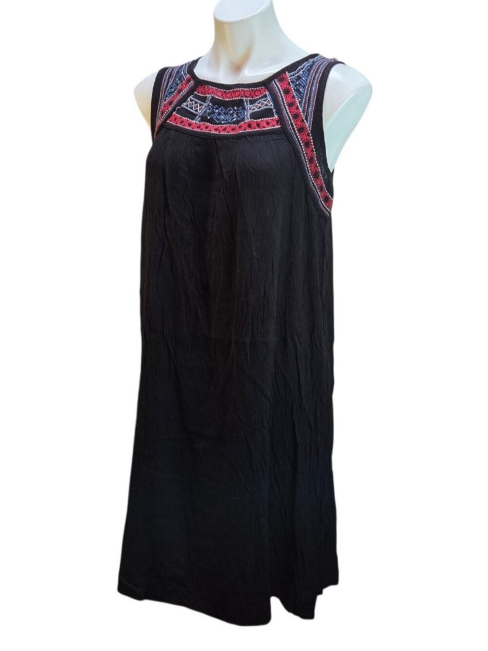 Faded Glory Boho Black Embroidered Sleeveless Dress Size Large